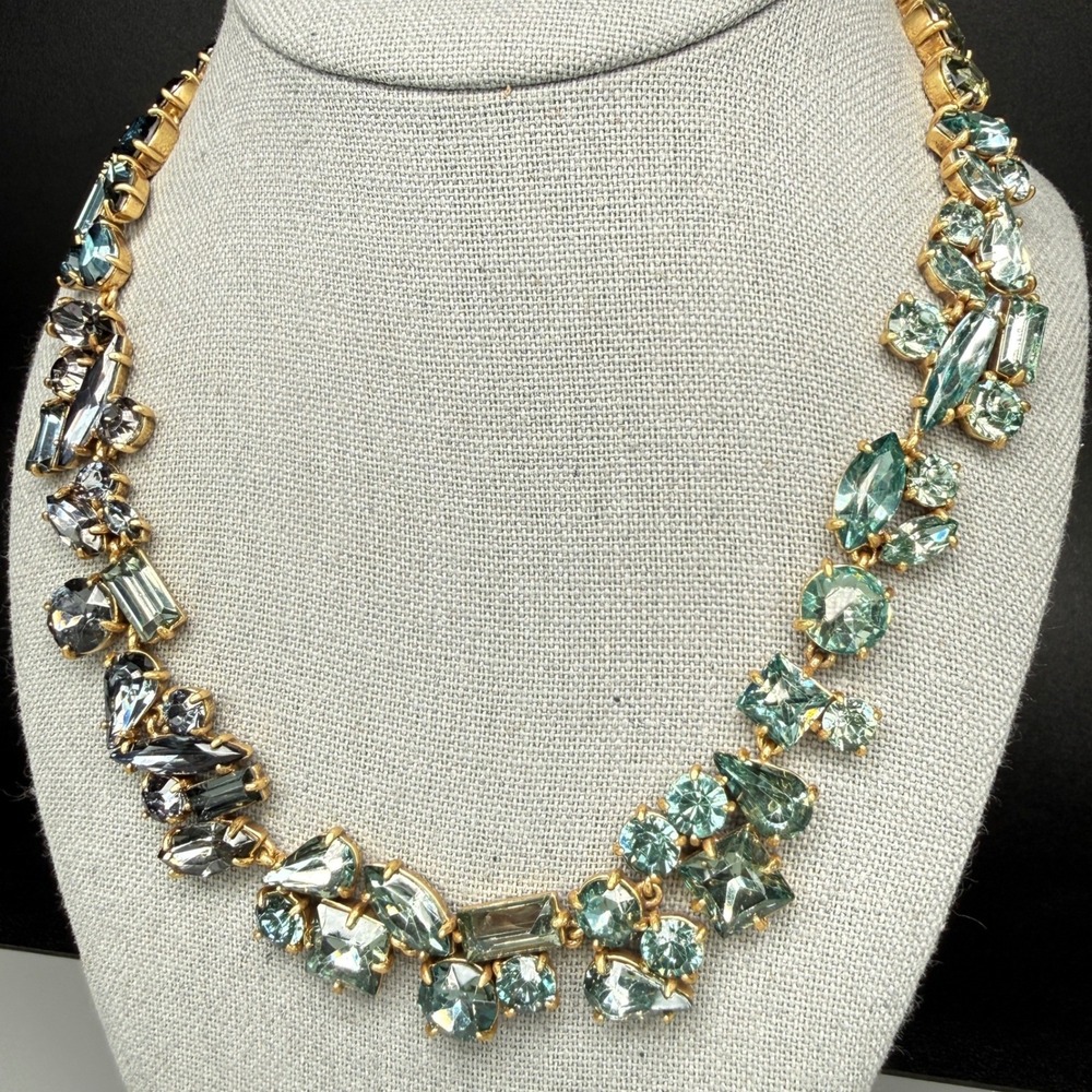 J.Crew Necklace Ombré Aqua Blue Green Rhinestone Runway 17"-19" Glam Statement